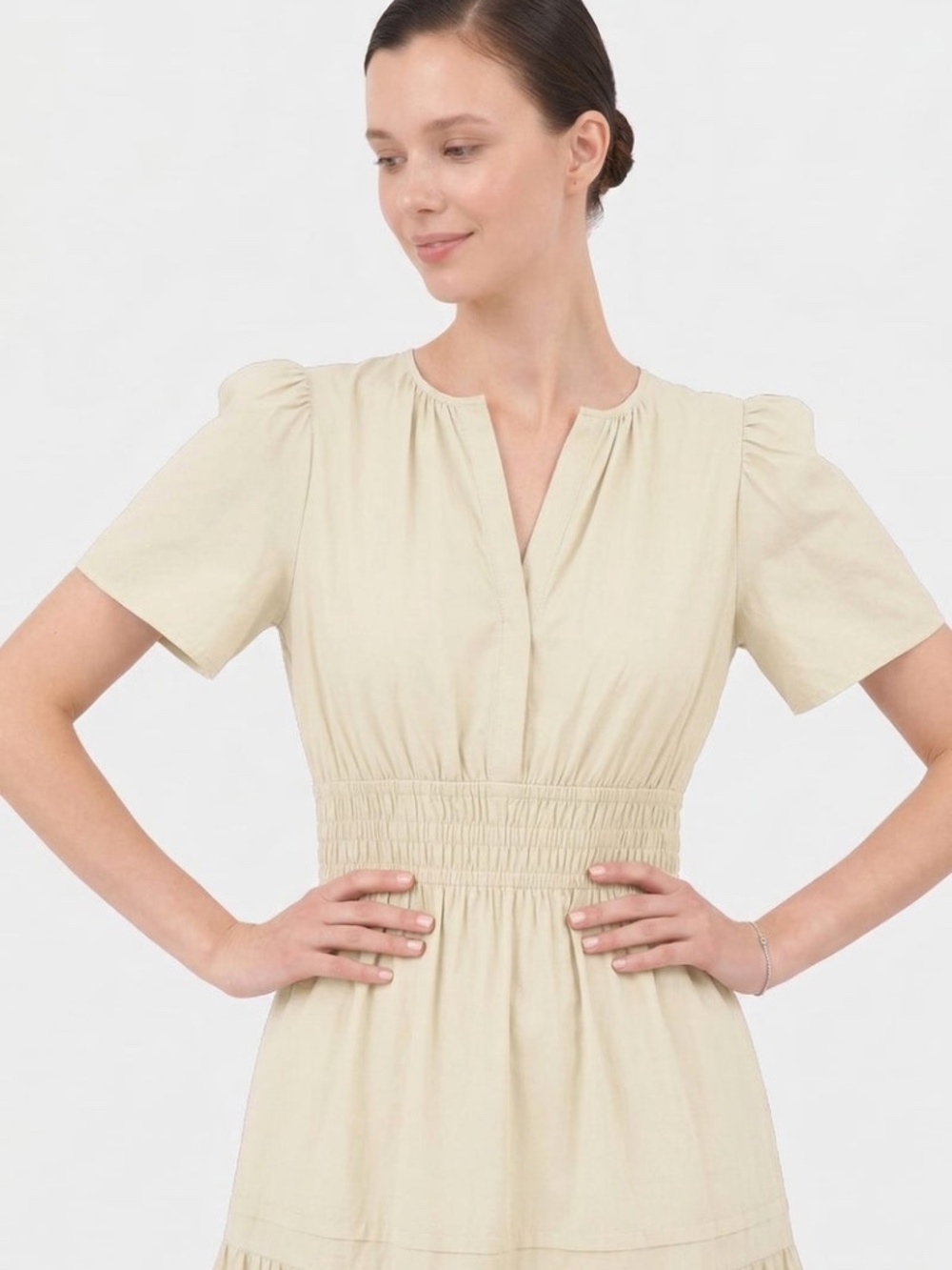 NWT Shahida Parides Ivory Cotton Smocked Tiered Midi Dress